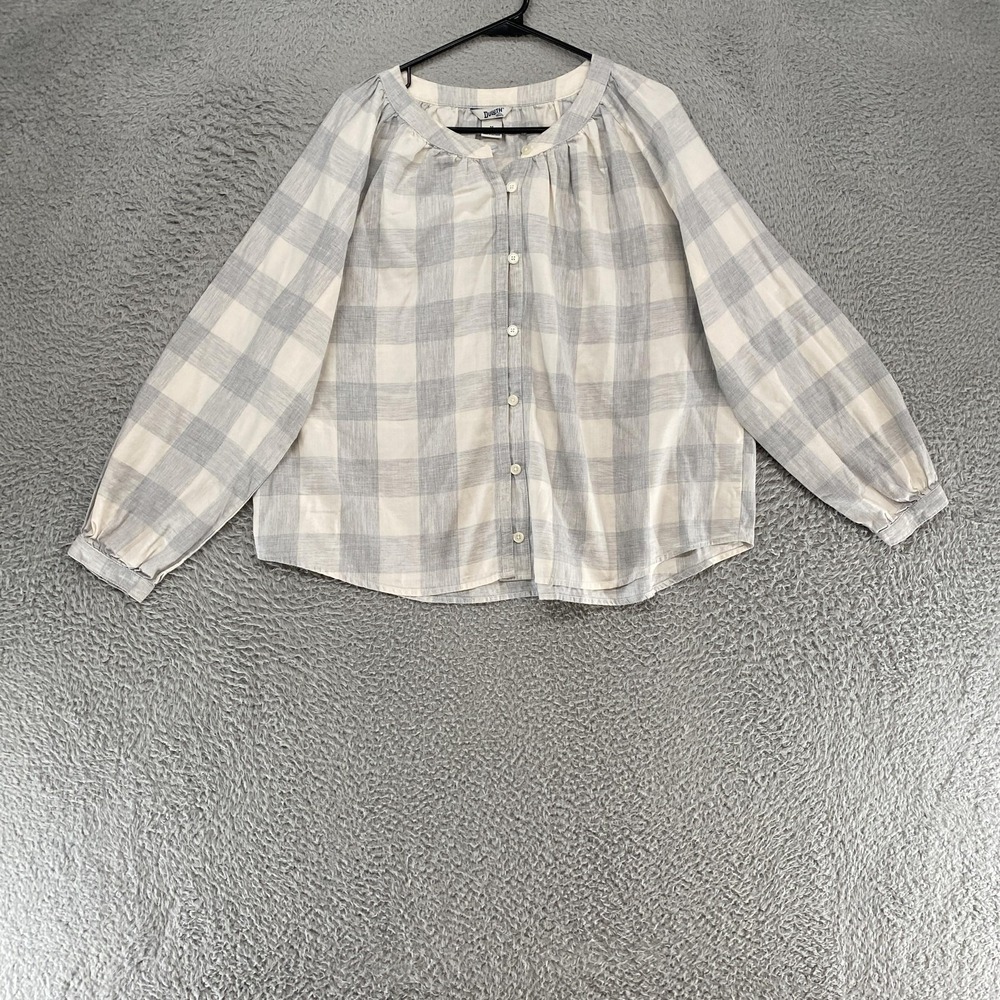 Duluth Plaid Boxy Top Womens Medium‎ Gray Button Up Organic Cotton